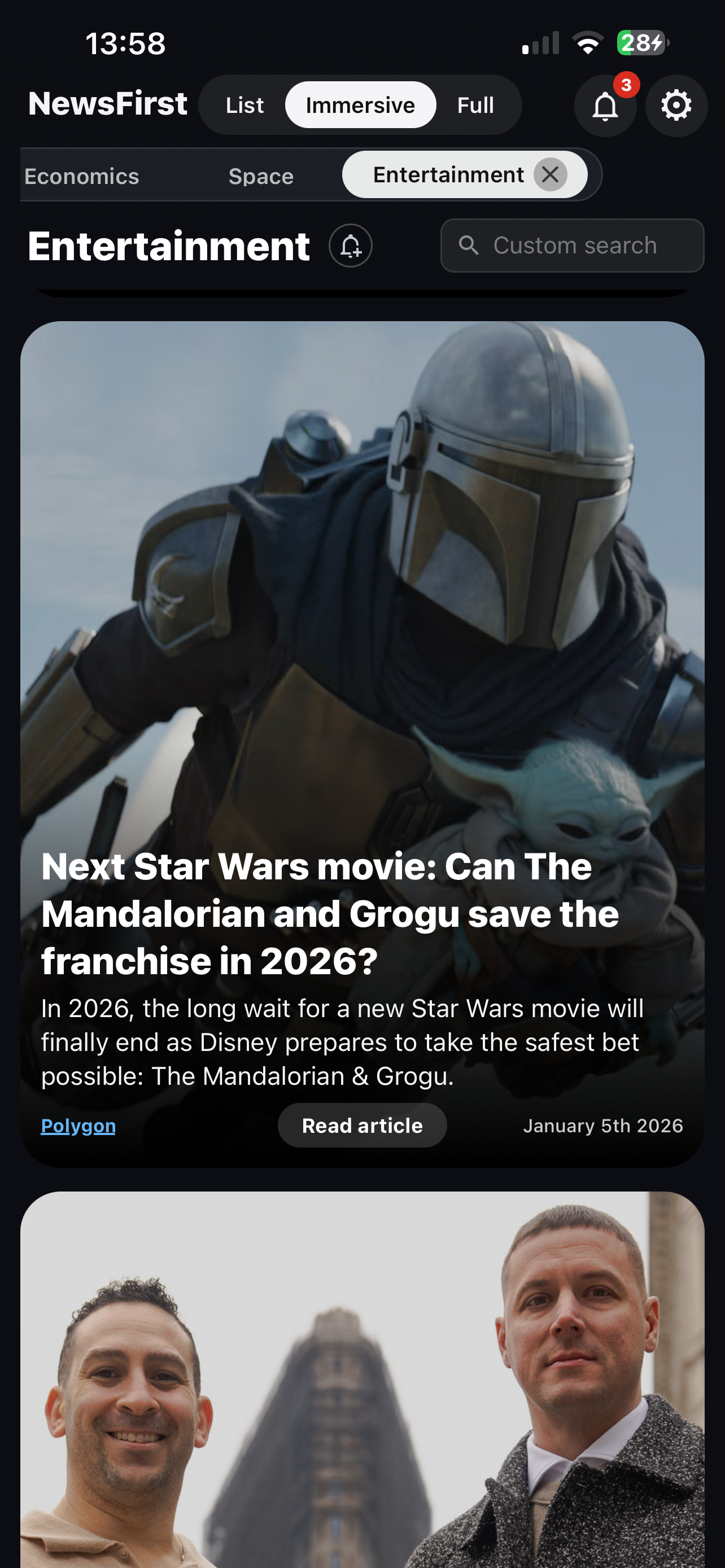 NewsFirst immersive view - Entertainment news with Star Wars